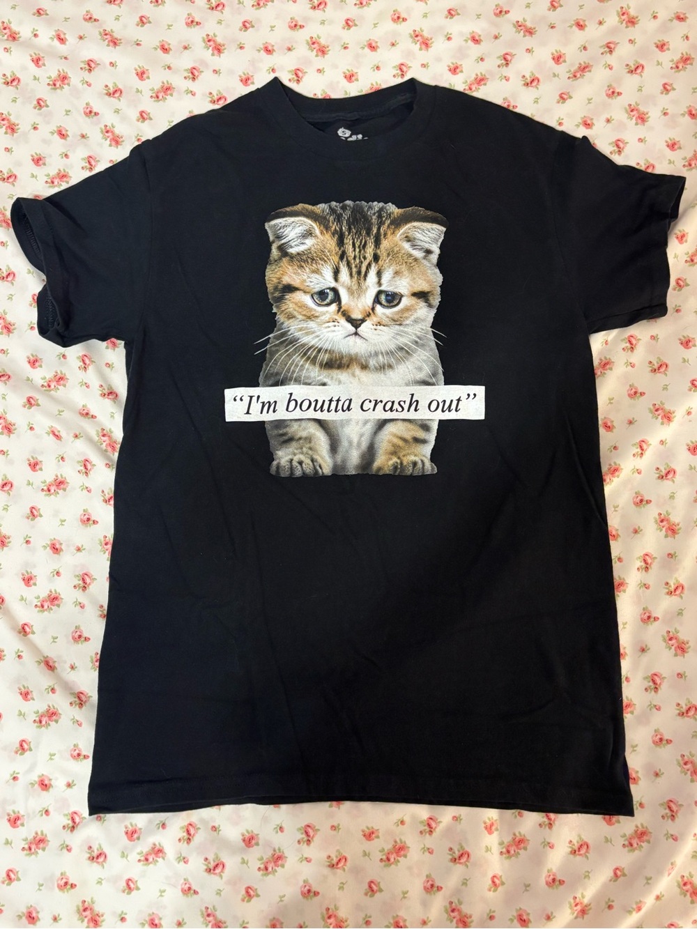 Black Cat Graphic Tee with Kitten Print - “I’m boutta crash out”